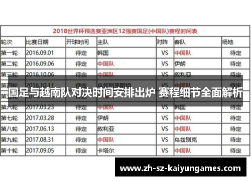 国足与越南队对决时间安排出炉 赛程细节全面解析 国足与越南队对决时间安排出炉 赛程细节全面解析