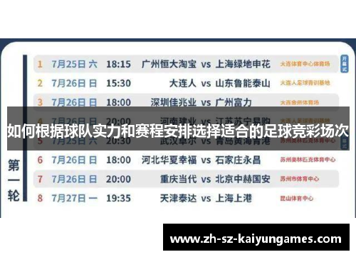 如何根据球队实力和赛程安排选择适合的足球竞彩场次 如何根据球队实力和赛程安排选择适合的足球竞彩场次