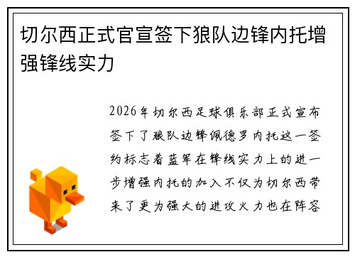 切尔西正式官宣签下狼队边锋内托增强锋线实力 切尔西正式官宣签下狼队边锋内托增强锋线实力