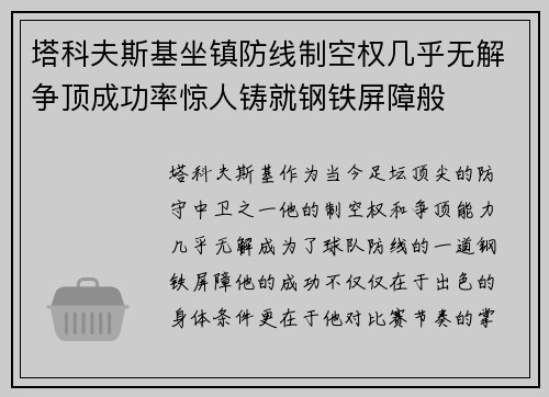 塔科夫斯基坐镇防线制空权几乎无解争顶成功率惊人铸就钢铁屏障般